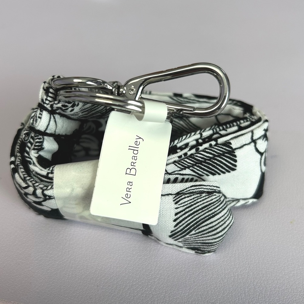 Vera Bradley Wide Lanyard Bedford Blooms Black White Floral key id NEW